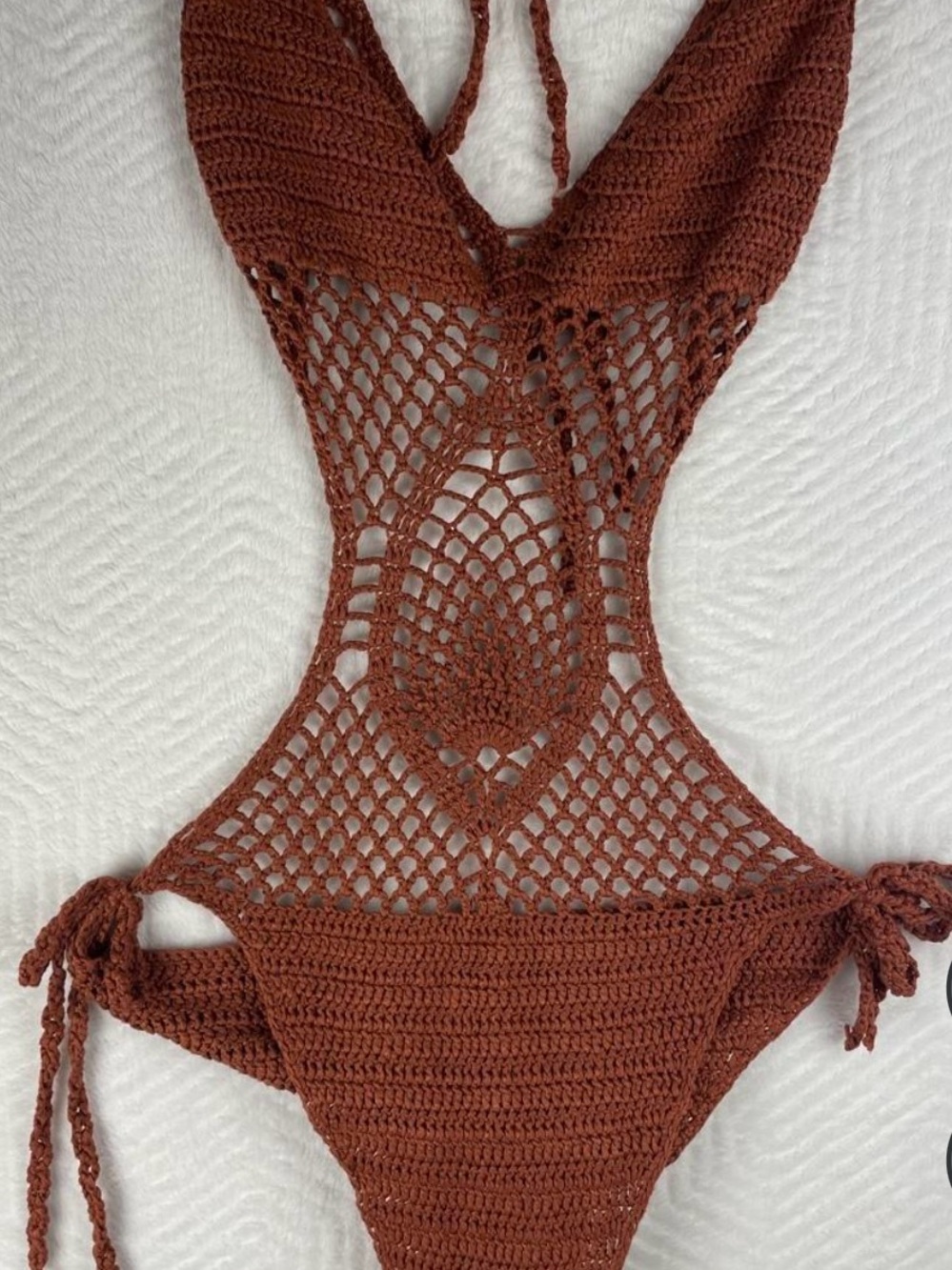 Women’s Crochet One-Piece Swimsuit - Rust